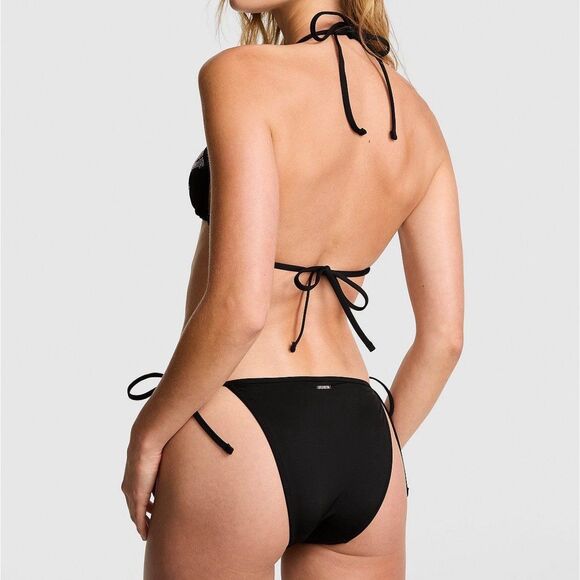 VS PINK Rhinestone Light Pink Diamanté Shine Bling Black String Bikini Top S-DD - Picture 10 of 11